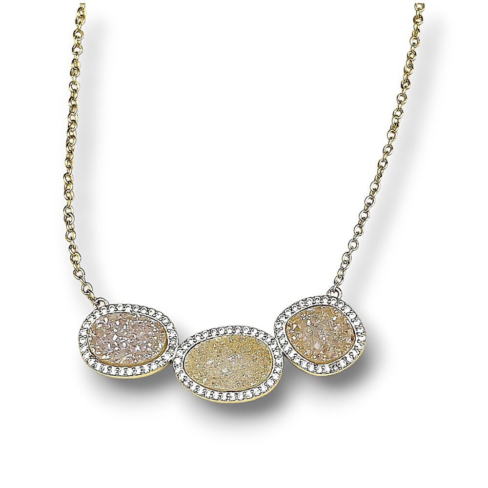 Designer Marcia Moran 18K Gold Plate Druzy Pendant Necklace Stunning!